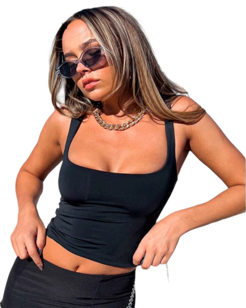 Sleeveless Square Collar Crop Top