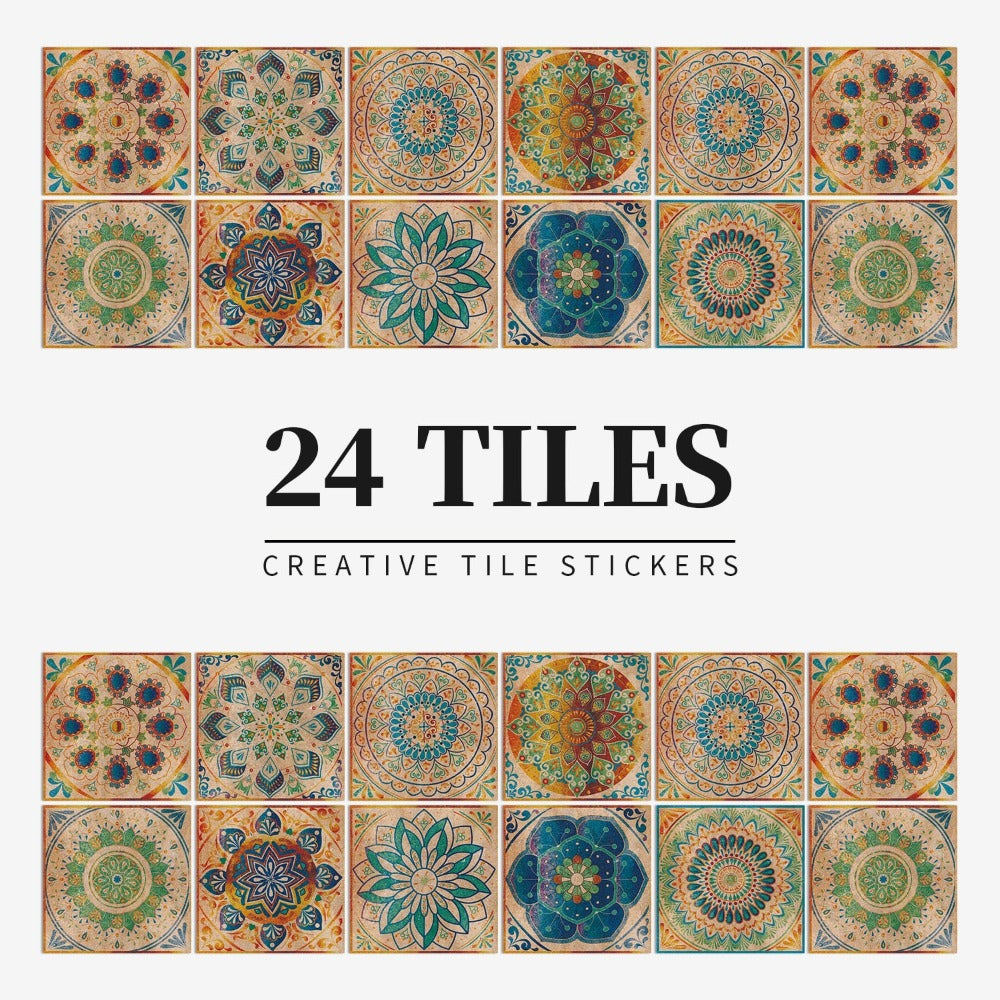 24 Pieces Retro waterproof tile Wall Stickers ( Self-Adhesive ).