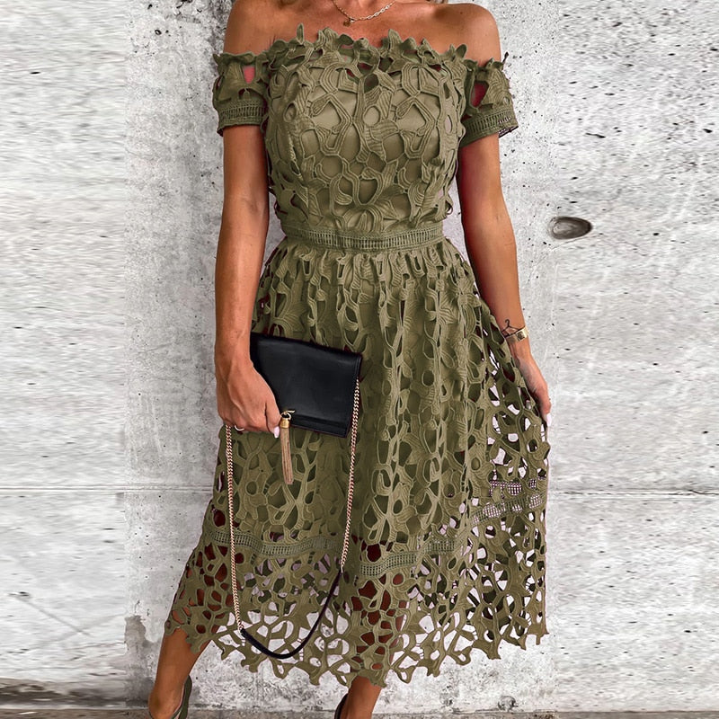 Elegant Female Neck Maxi Dress .