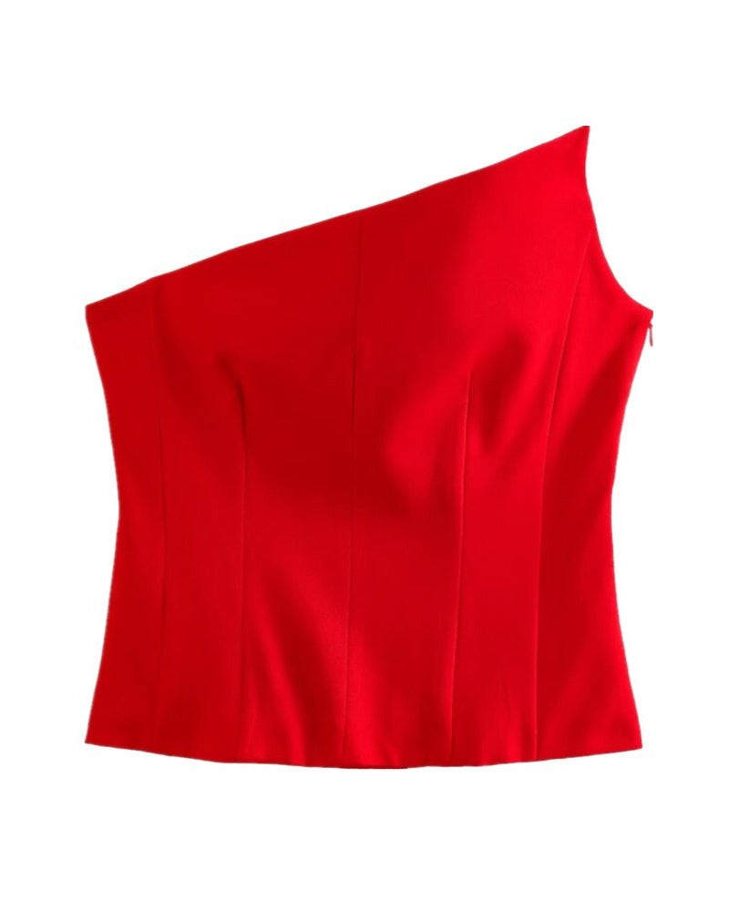 Sexy Off-The-Shoulder Zipper Short Style Vest Top