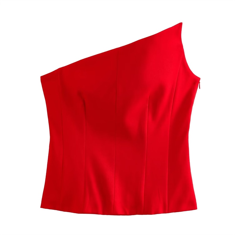 Sexy Off-The-Shoulder Zipper Short Style Vest Top