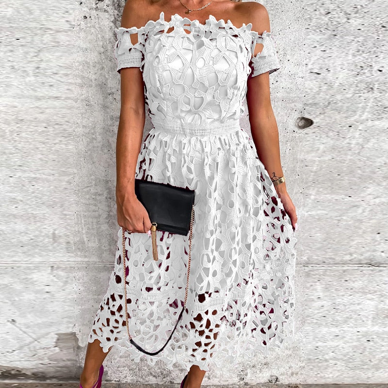Elegant Female Neck Maxi Dress .