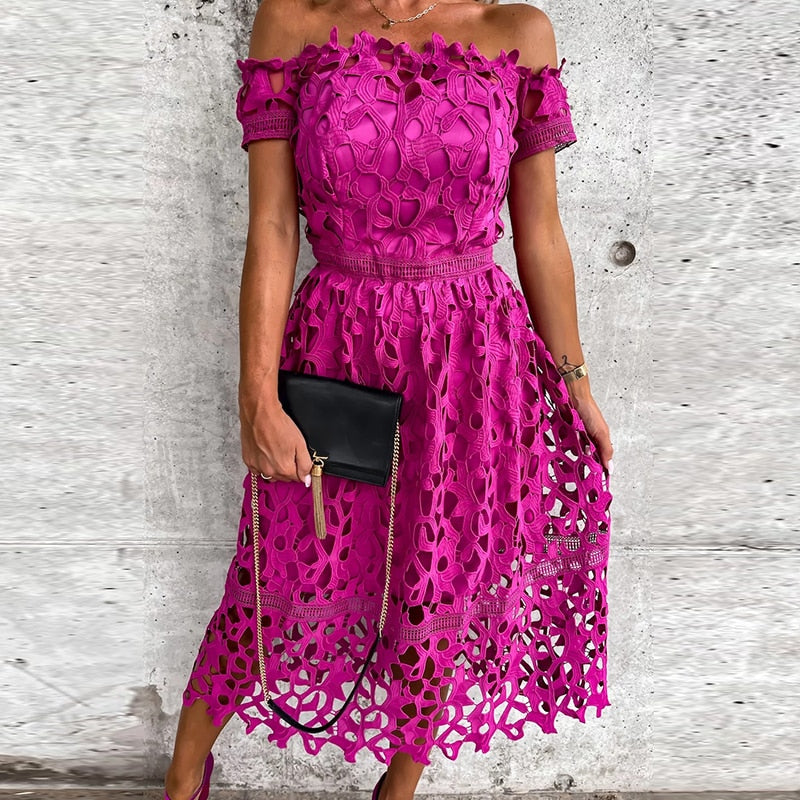 Elegant Female Neck Maxi Dress .