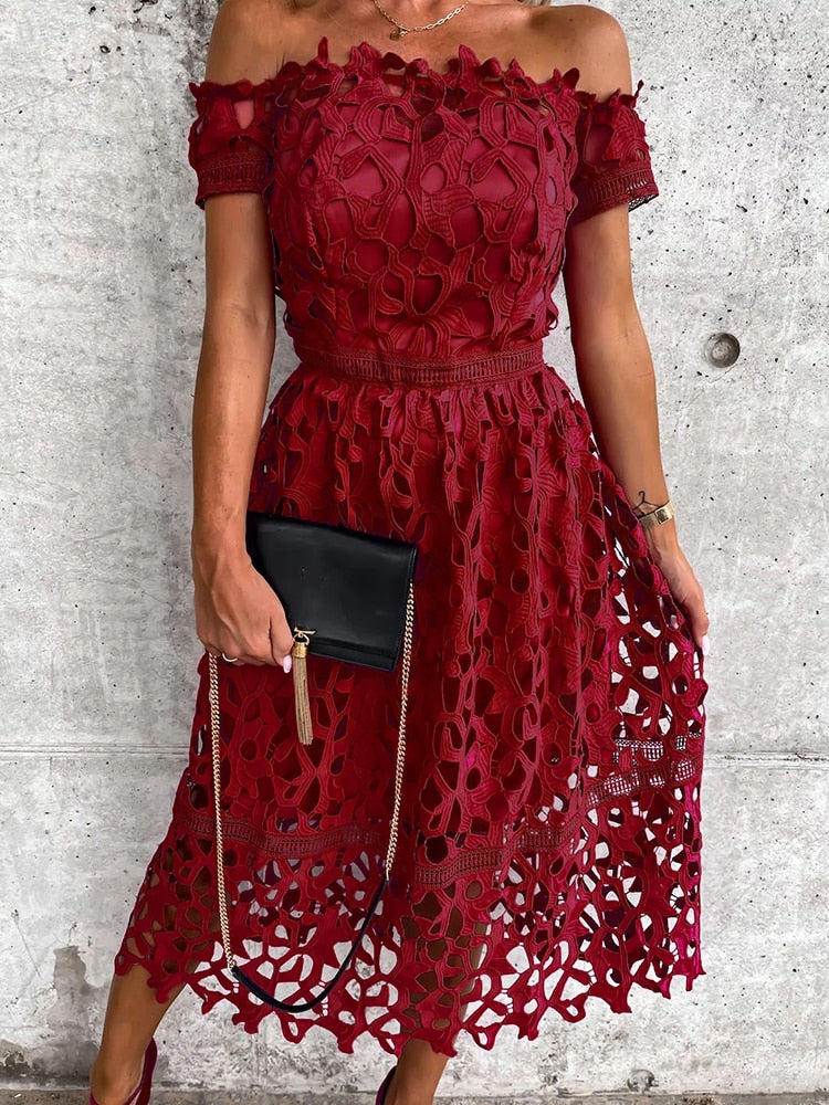 Elegant Female Neck Maxi Dress .