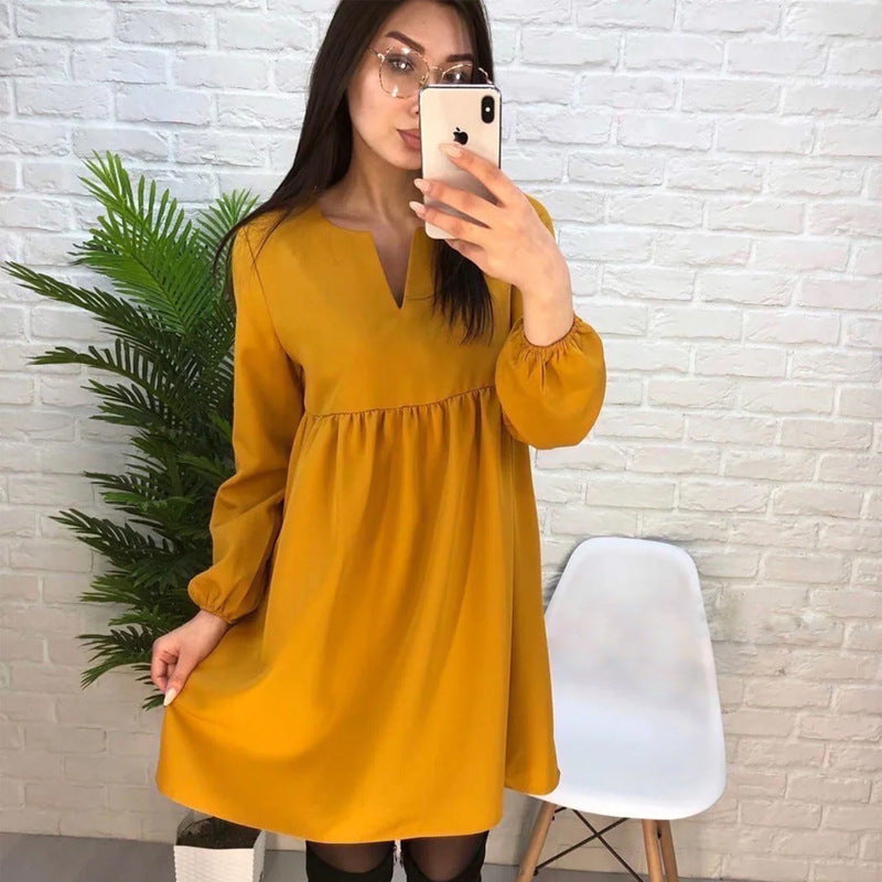 Long Sleeve V-neck Solid Color Shirt .