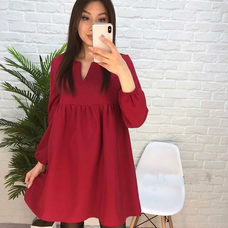 Long Sleeve V-neck Solid Color Shirt .