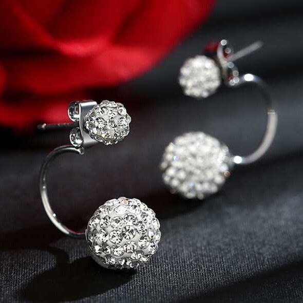 925 Silver Needle Fashion U Bend Shiny Ball Ladies Stud Earrings Jewelry Allergy Free