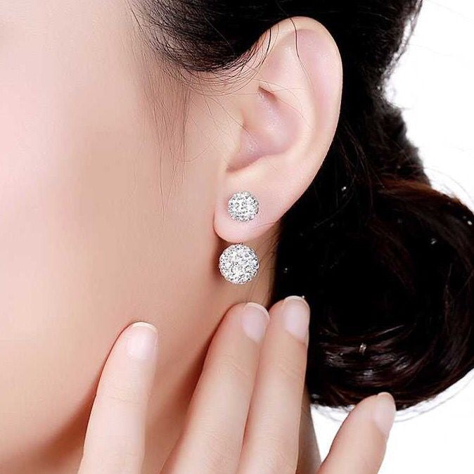 925 Silver Needle Fashion U Bend Shiny Ball Ladies Stud Earrings Jewelry Allergy Free