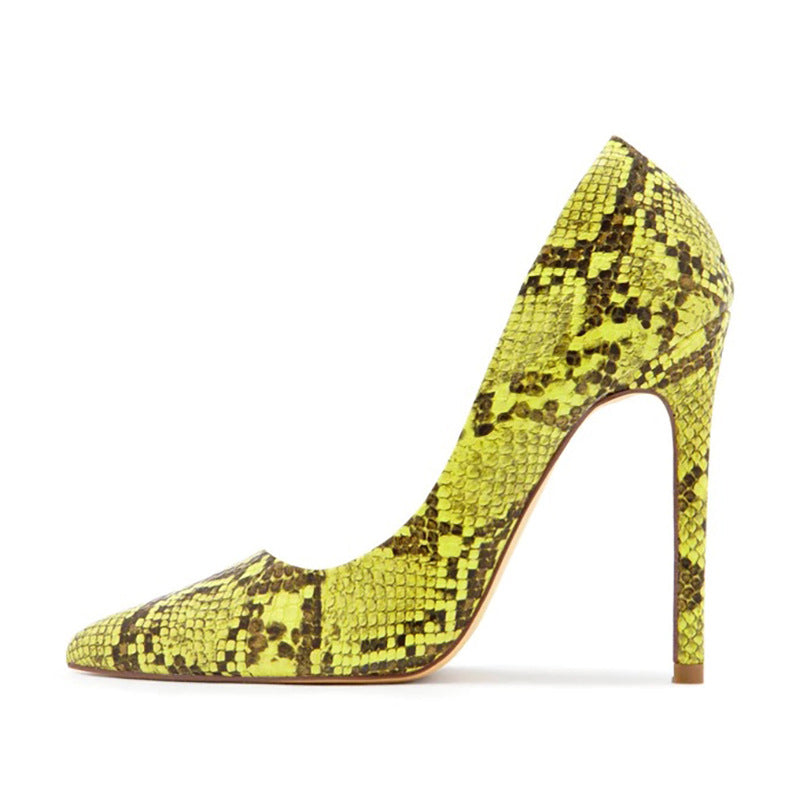 Female snake print high heels.