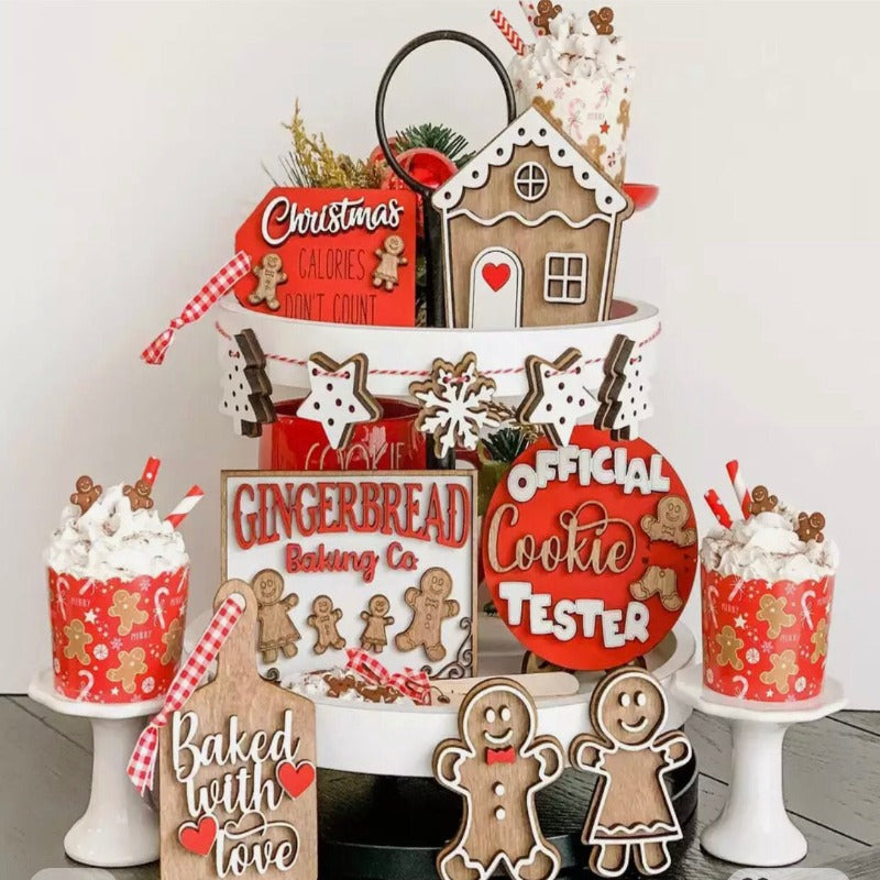 Gingerbread Themed Tiered Tray Decor ( 1 set * 12 pieces )