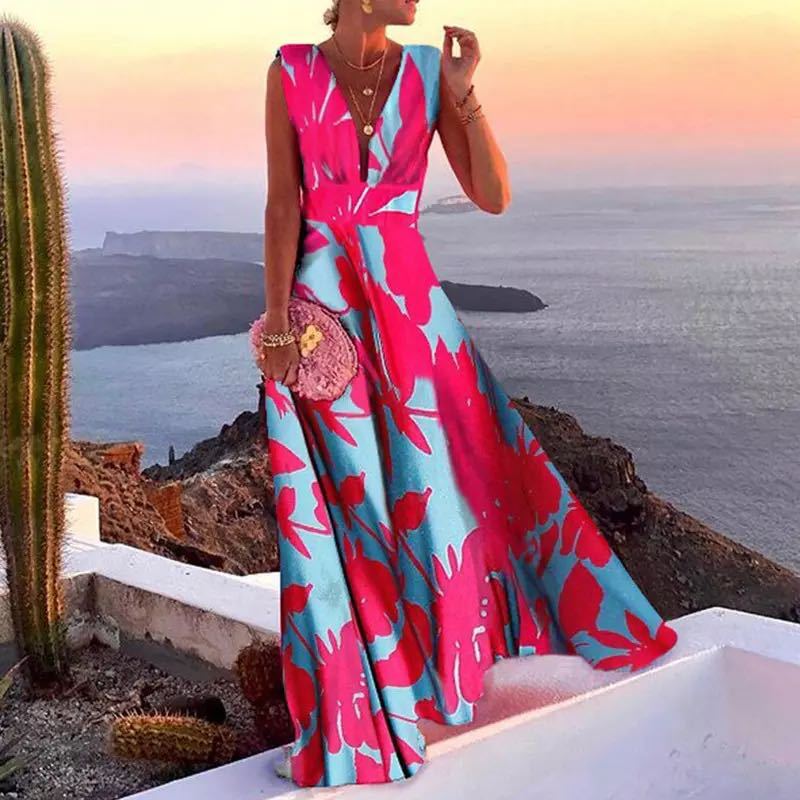 Women Elegant Solid Color V Neck backless Party Dress