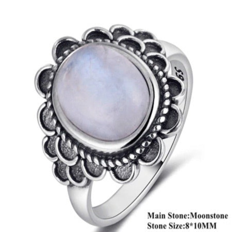 Natural Moonstone 925 Sterling Silver rings For Women