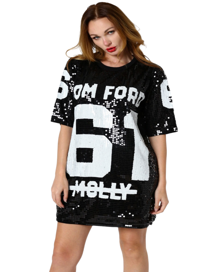 New Shimmer Half Sleeve Baggy Sequin T Shirt Dress