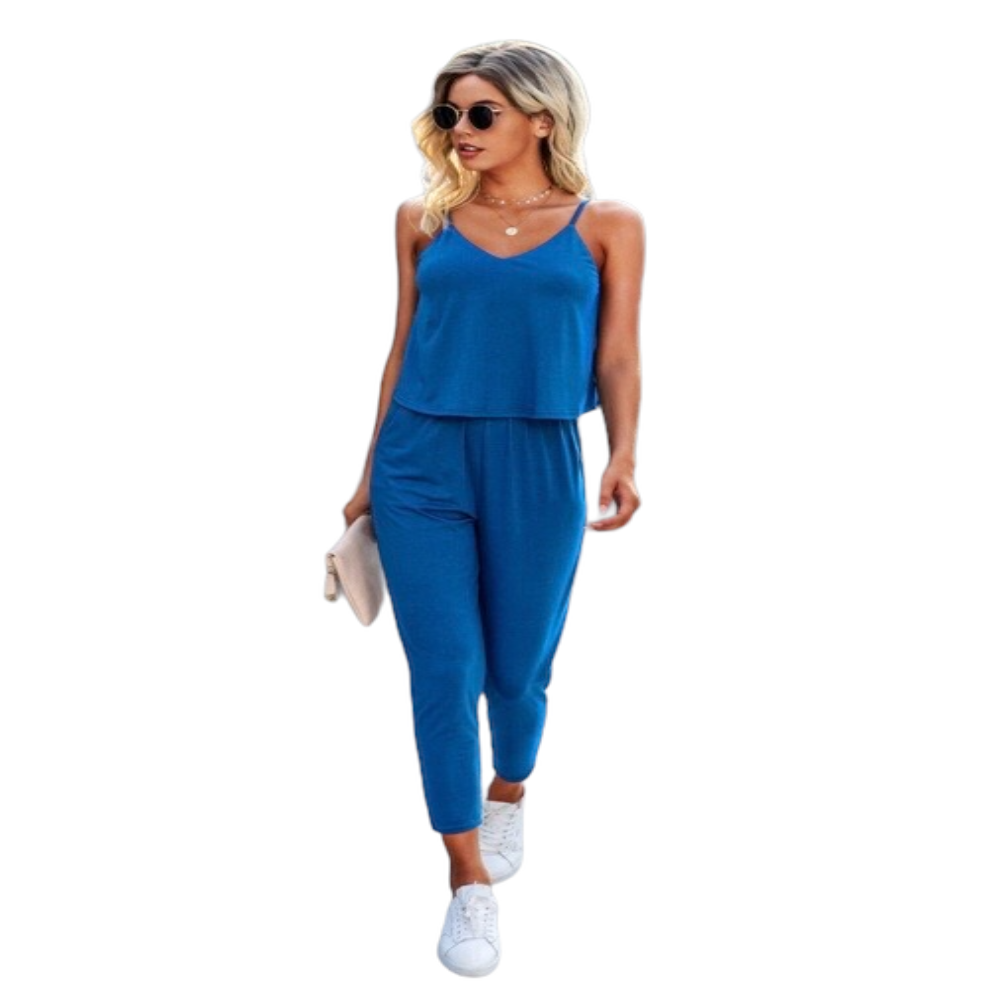 Women's Halter Solid Color Pocket Jumpsuit