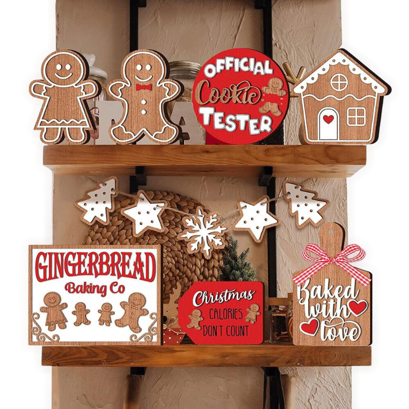 Gingerbread Themed Tiered Tray Decor ( 1 set * 12 pieces )