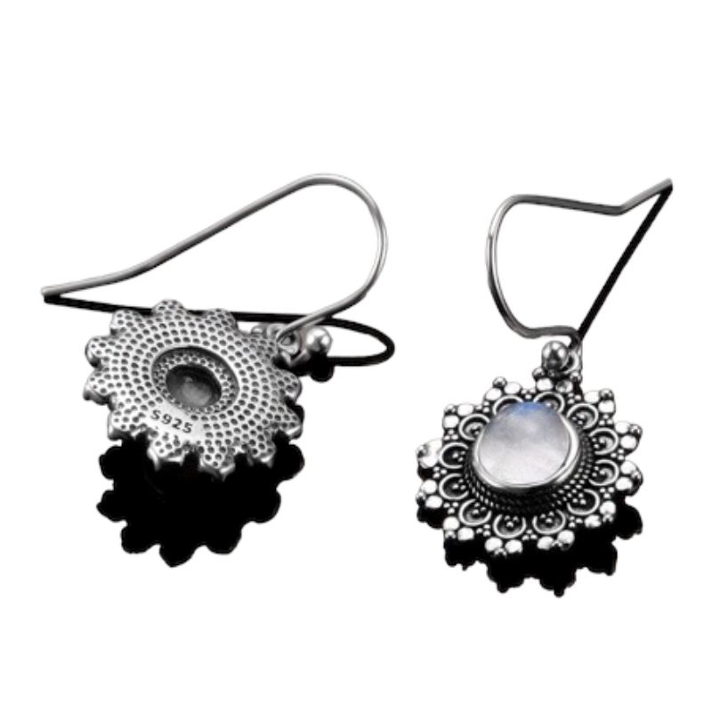 Natural Moonstone Round 6MM S925 Sterling Silver Earrings Vintage