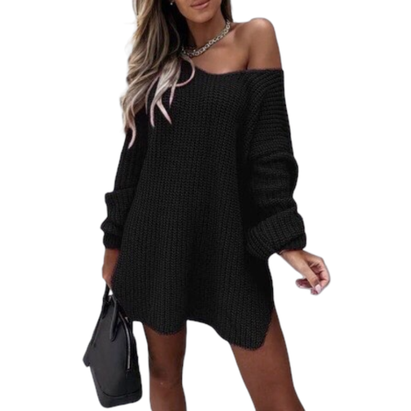 V - Neck Autumn Winter Long Sleeve Casual Loose Sweater Dress