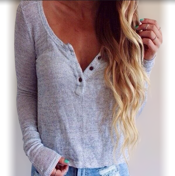 V-neck Button Threaded Long-sleeved Sweater
