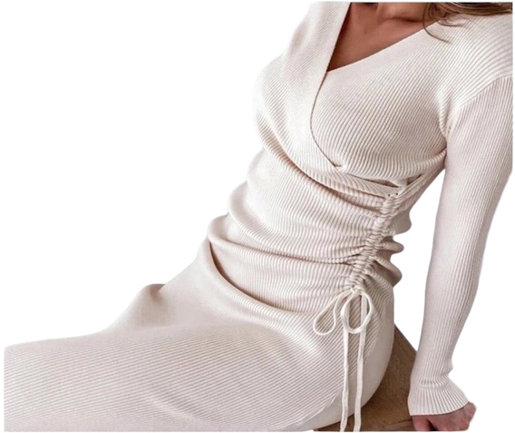 Elegant V-neck women’s mid dress .