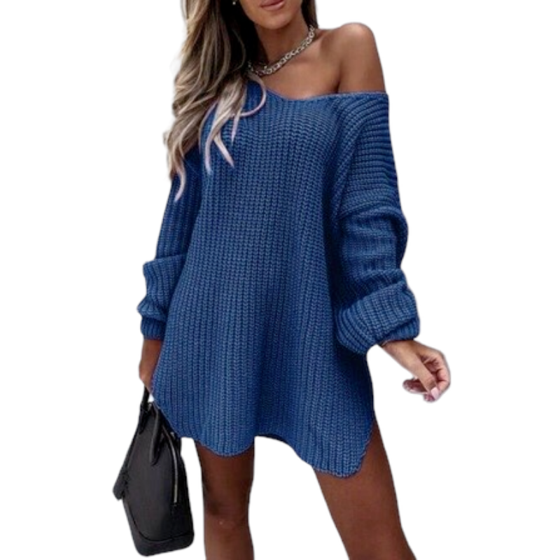 V - Neck Autumn Winter Long Sleeve Casual Loose Sweater Dress