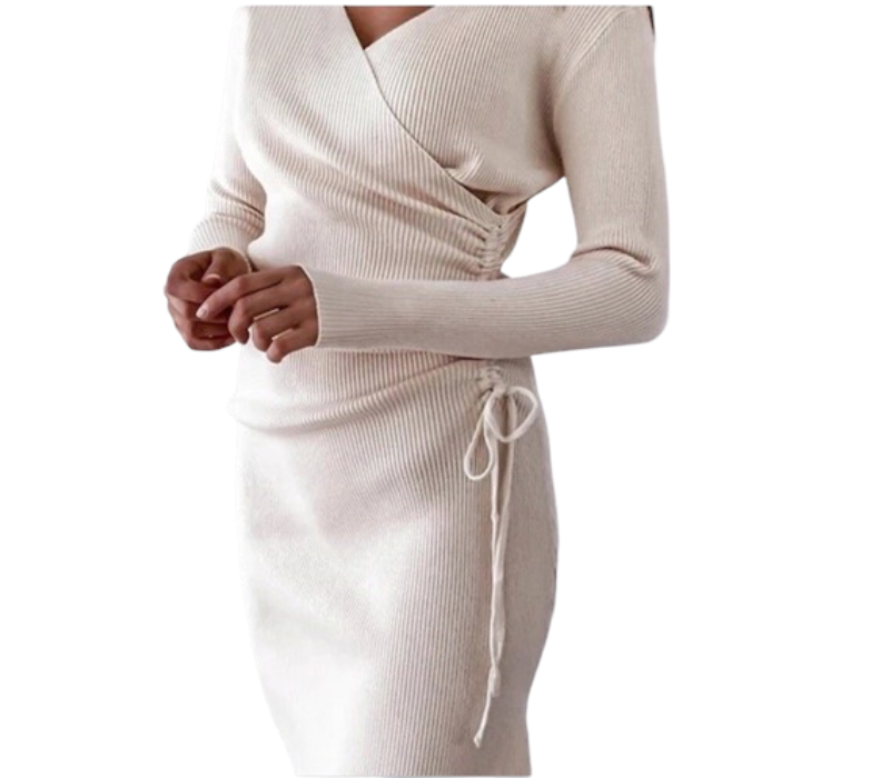 Elegant V-neck women’s mid dress .