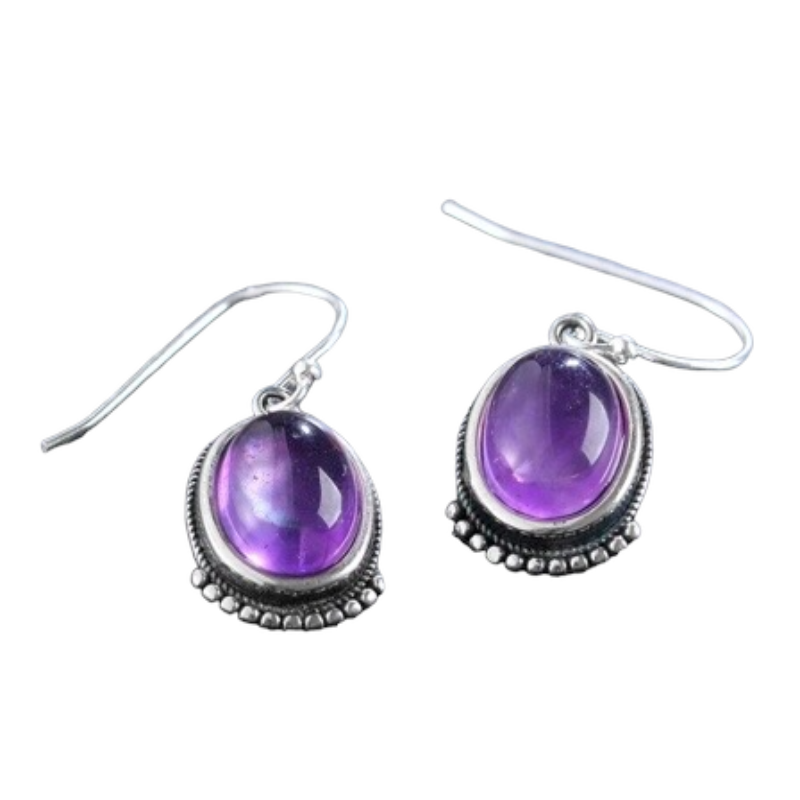 Romantic 925 Silver Earrings Natural Amethyst Drop Earrings for Women