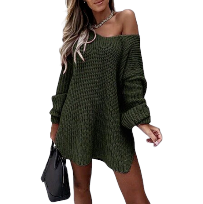V - Neck Autumn Winter Long Sleeve Casual Loose Sweater Dress