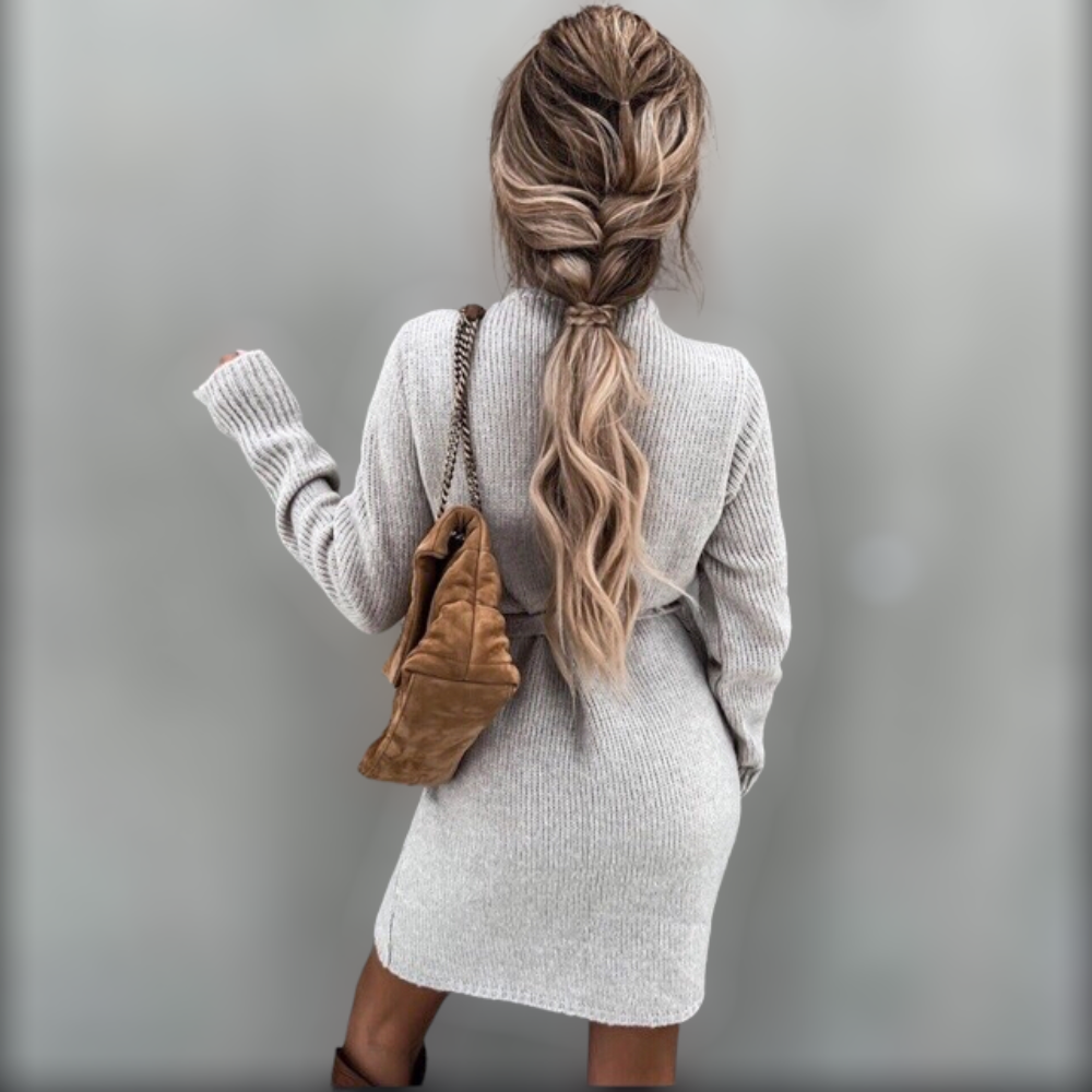 Winter V-neck Slim Belt Sweater Dress