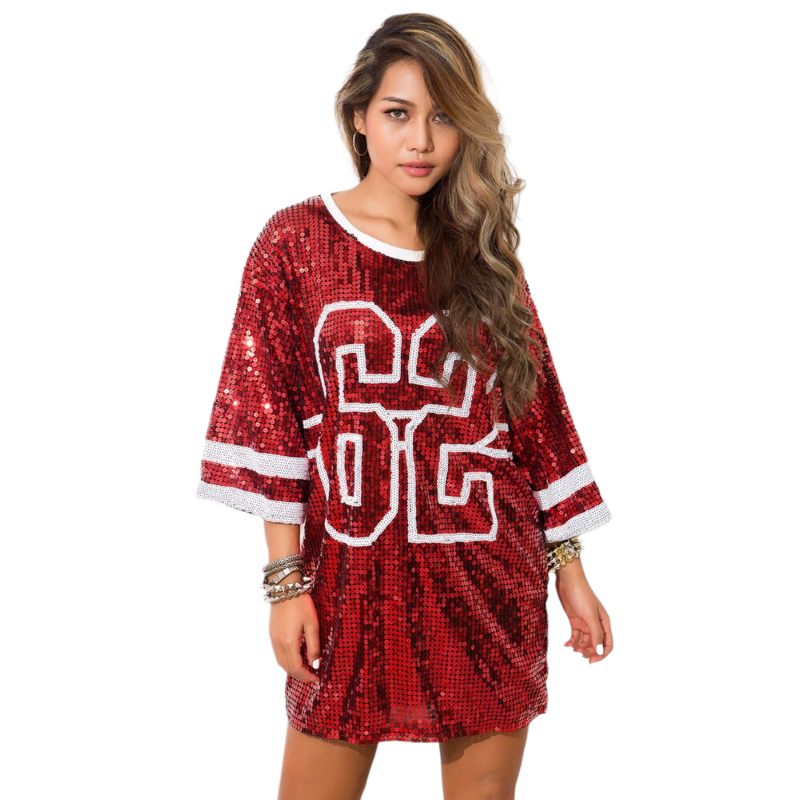 New Shimmer Half Sleeve Baggy Sequin T Shirt Dress
