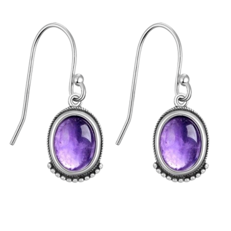 Romantic 925 Silver Earrings Natural Amethyst Drop Earrings for Women