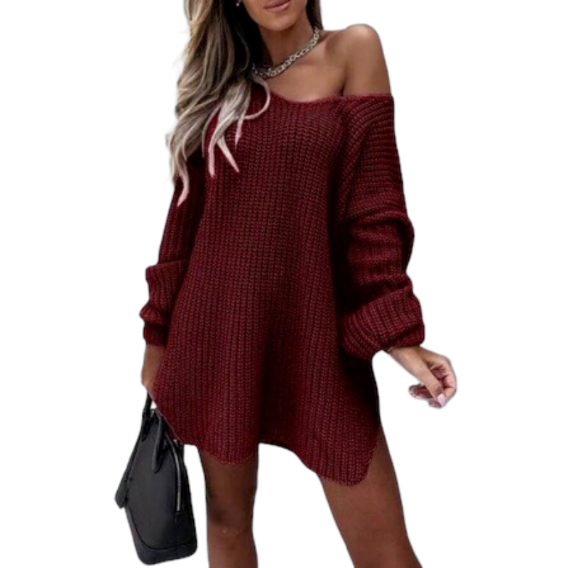 V - Neck Autumn Winter Long Sleeve Casual Loose Sweater Dress
