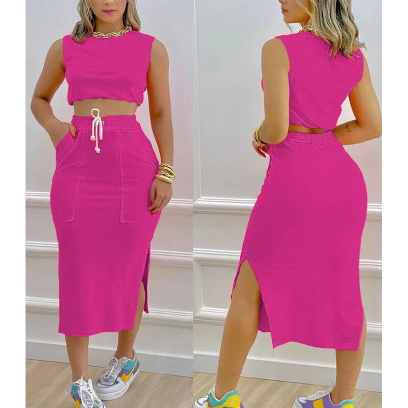 2023 New Fashion Two Piece Set Women Crop Tank Top