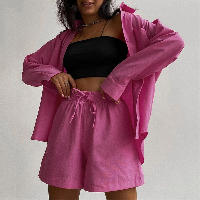 Casual Women Summer Tracksuit Shorts Two Piece Set .