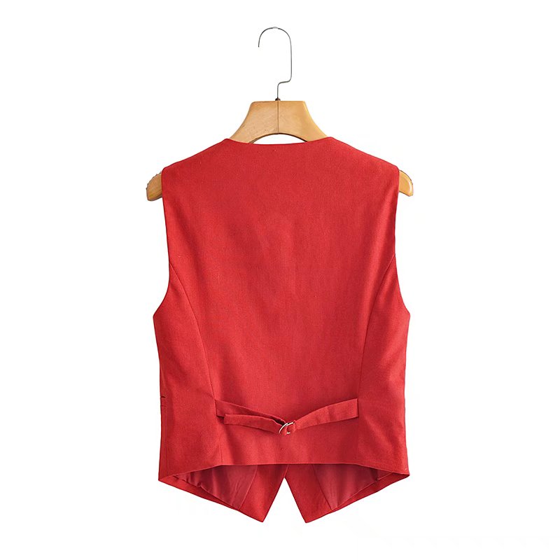 Sleeveless Linen Short Vest Jacket .
