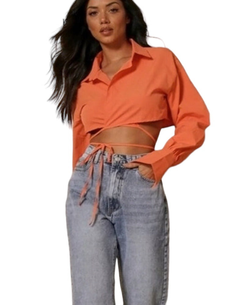 Long Sleeve Chic Cropped Collar Shirts.