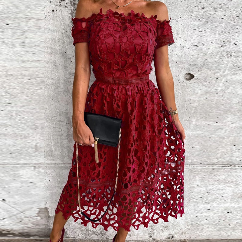 Elegant Female Neck Maxi Dress .