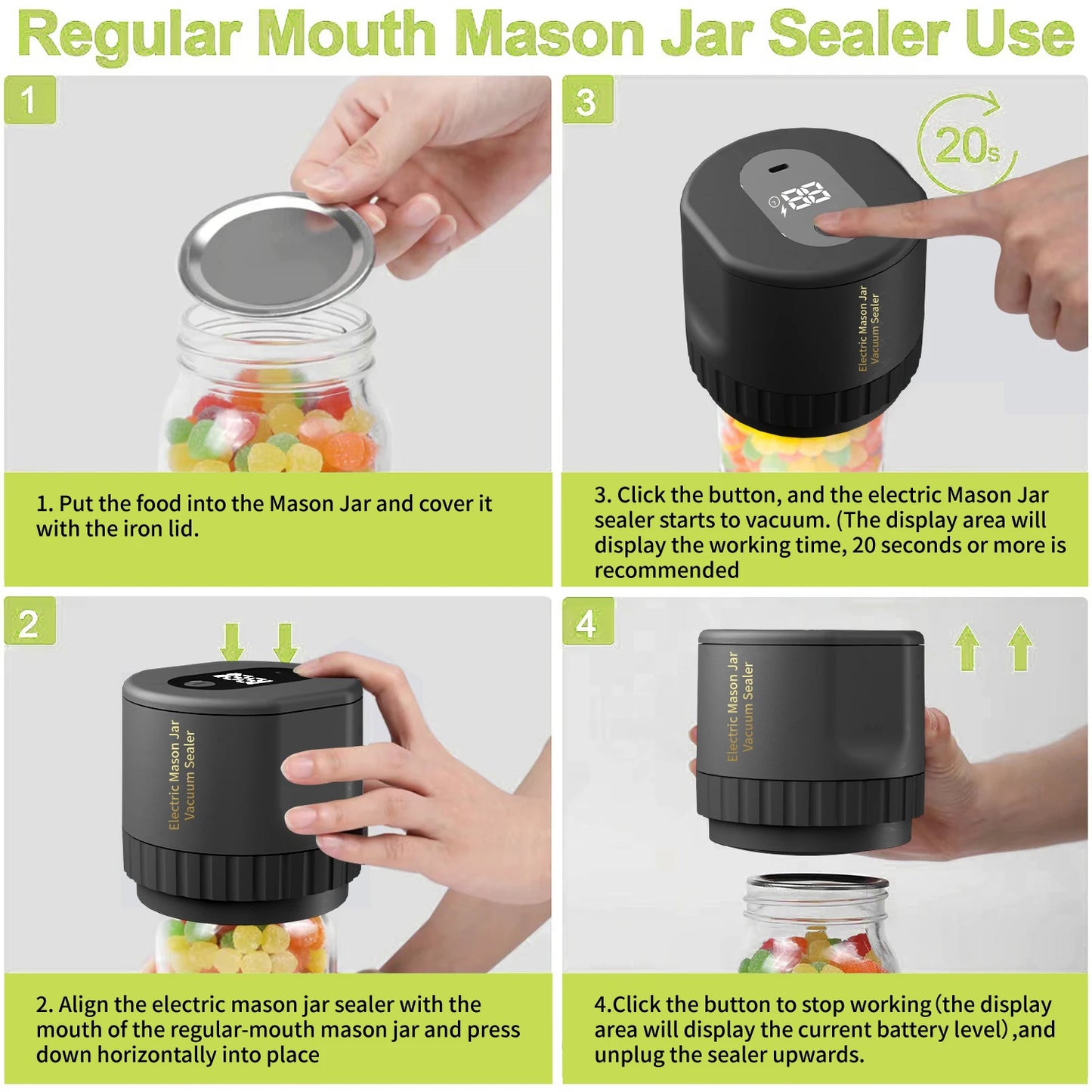 Electric cordless Jar Vacuum Sealer for food storage