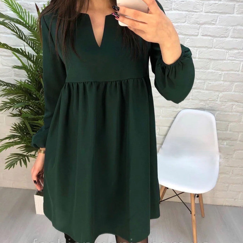 Long Sleeve V-neck Solid Color Shirt .