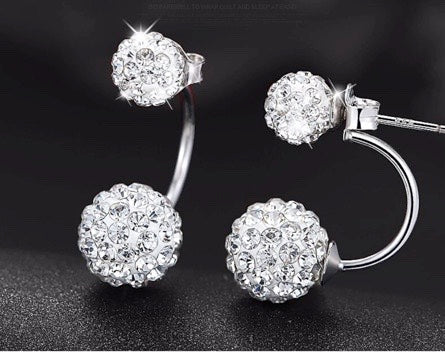 925 Silver Needle Fashion U Bend Shiny  Ball Ladies Stud Earrings Jewelry Allergy Free