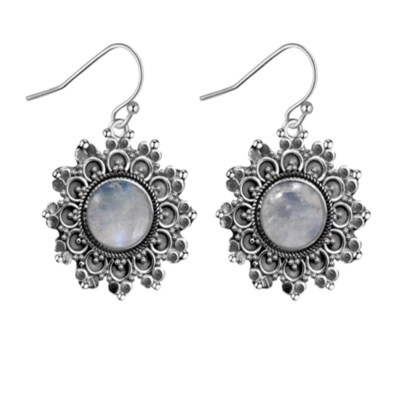 Natural Moonstone Round 6MM S925 Sterling Silver Earrings Vintage