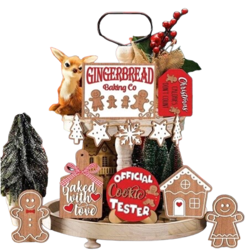 Gingerbread Themed Tiered Tray Decor ( 1 set * 12 pieces )