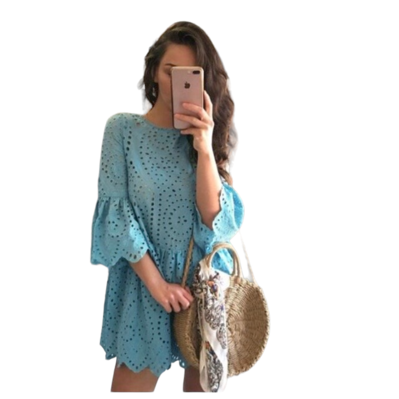 Cropped sleeve ruffled dress.