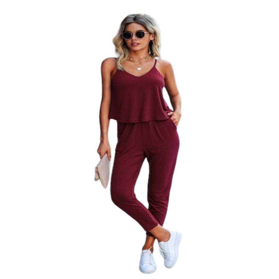 Women's Halter Solid Color Pocket Jumpsuit