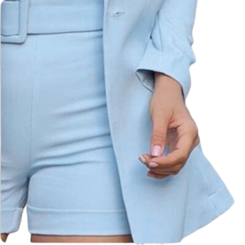 European And American Women's New Sky Blue Slim Suit Shorts Set.
