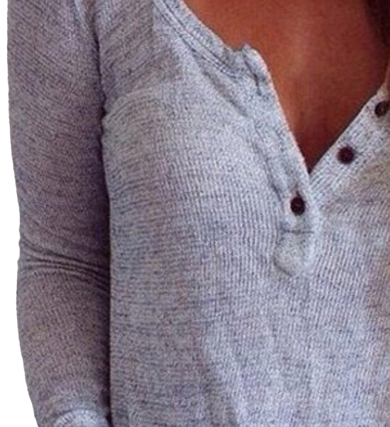 V-neck Button Threaded Long-sleeved Sweater
