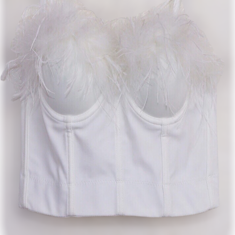 Vintage Feather Crop Tops With Cups for Women .