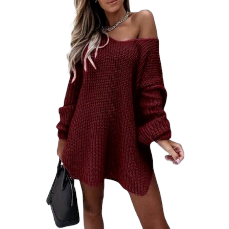 V - Neck  Autumn Winter Long Sleeve Casual Loose Sweater Dress