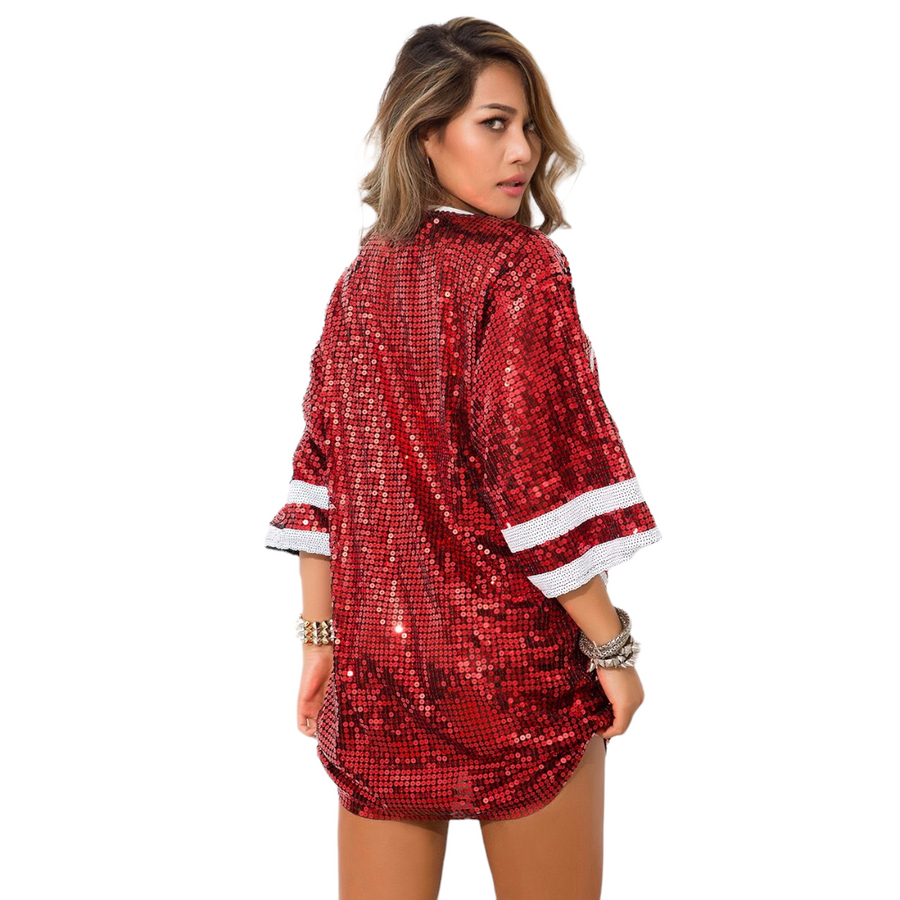 New Shimmer Half Sleeve Baggy Sequin T Shirt Dress