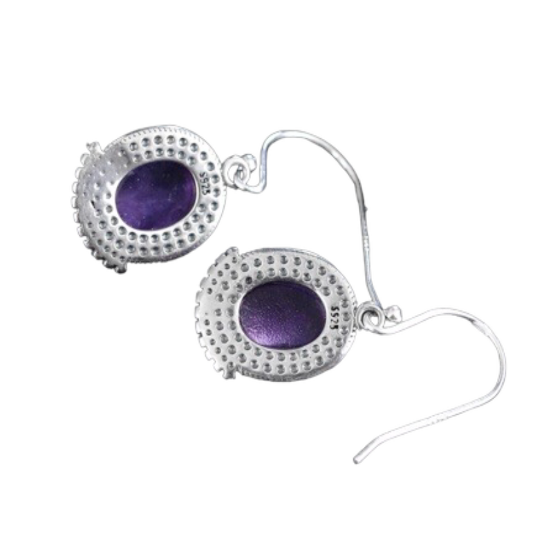 Romantic 925 Silver Earrings Natural Amethyst Drop Earrings for Women