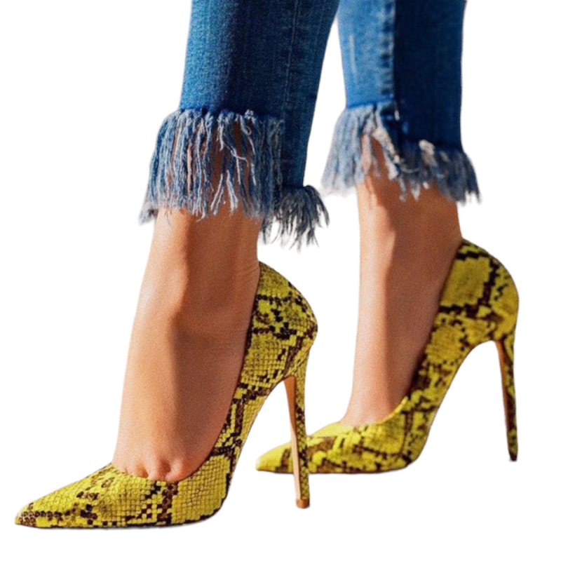 Female snake print high heels.